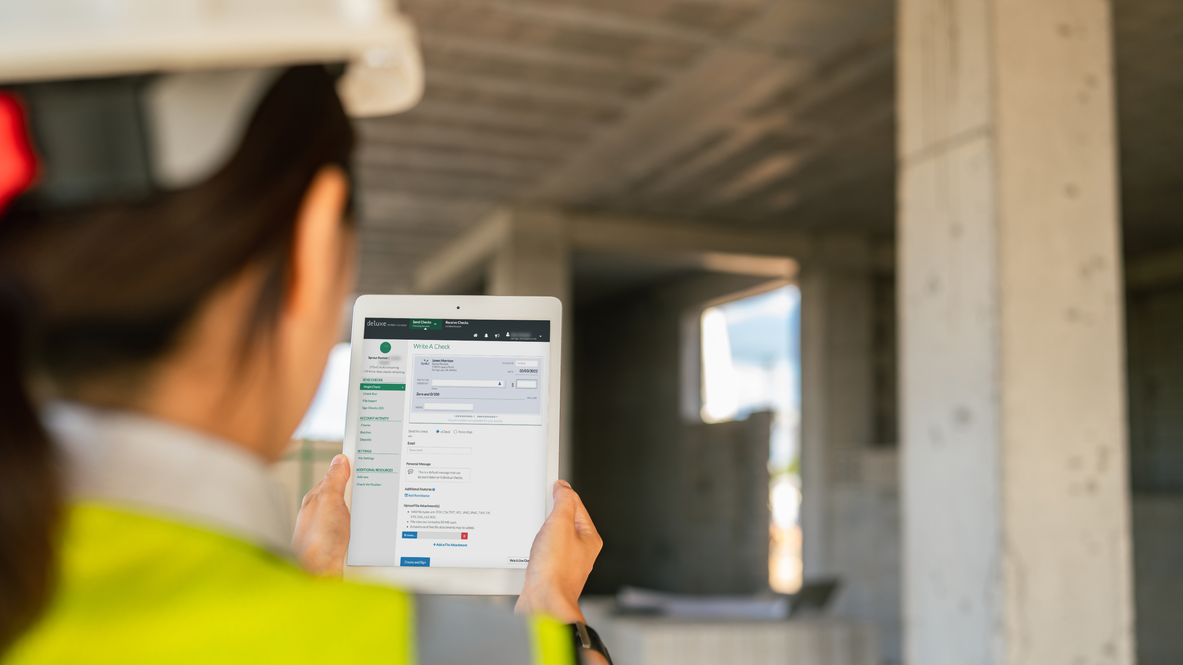 Contractor holding a tablet